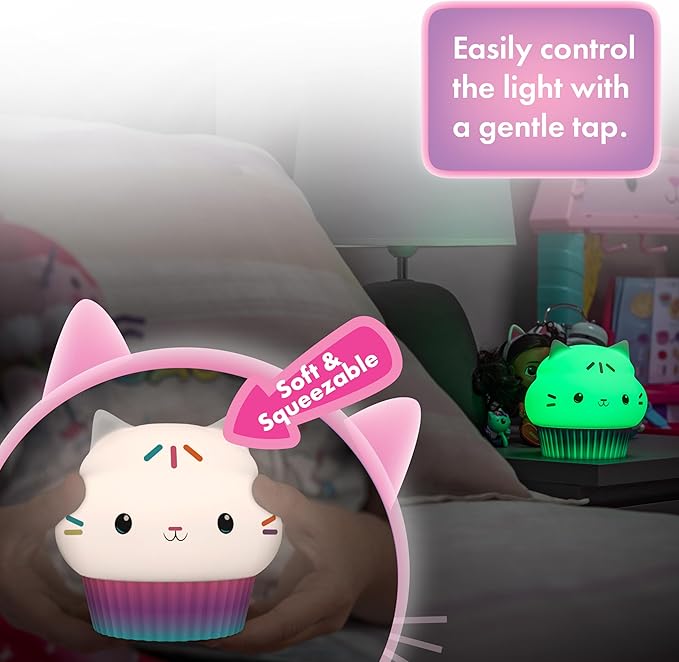 Lights By Night Gabby's Dollhouse Cakey Cat Squishy, Night Light, Color-Changing Table Lamp for Children's Bedroom, Bathroom, Playroom, Battery Option, USB Powered - 78941