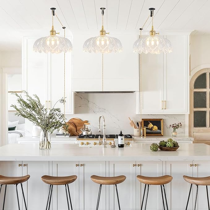 Plug in Pendant Light Fixtures, Hanging Light Fixture Glass Pendant Light, Vintage Transparent Hanging Lamp, Pendant Lighting for Kitchen Island, Bedroom, Dining Room, Living Room