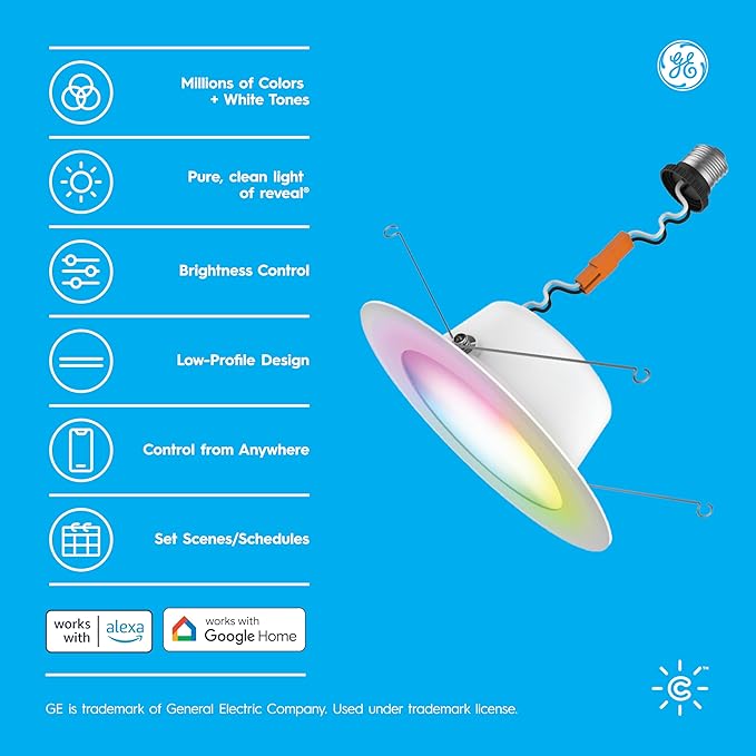 GE Cync Reveal® Smart LED Recessed Downlight, Color Changing WiFi Light, Matter Compatible, Compatible with Alexa and Google Home, 6in (3-Pack)