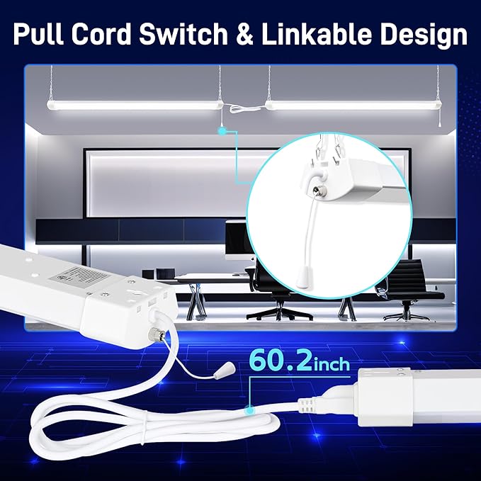 hykolity 4FT 70W LED Shop Light Linkable, 8000lm(300w Equivalent), 5000K Utility Shop Lights for Garages, Workshops, Basements, Hanging or FlushMount, with Power Cord and Pull Chain, ETL, 4 Pack