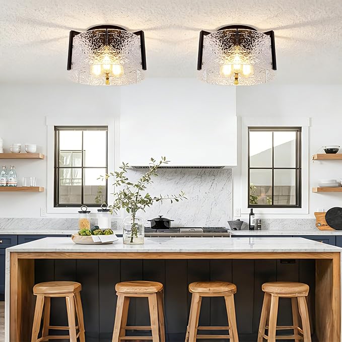 Bektas Semi Flush Mount Ceiling Light, Hallway Light Fixture,Entryway Light,Modern Bedroom Lampe,Metal Light Fixtures,Lighting Fixture Flush Mount for Kitchen Bathroom Dining Room (Black, 3-Light)