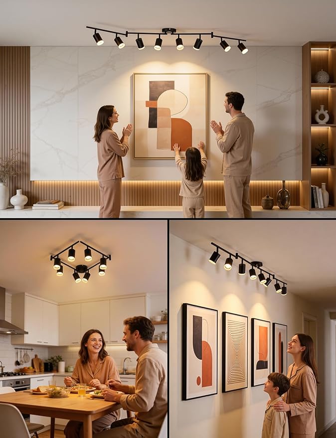 Bojim 8-Light Ceiling Track Lighting Fixtures for Kitchen, Black Modern Led Track Light for Living Room & Closet, 4.6 ft Long Flexible Adjustable Arms, GU10, Bulbs Not Included
