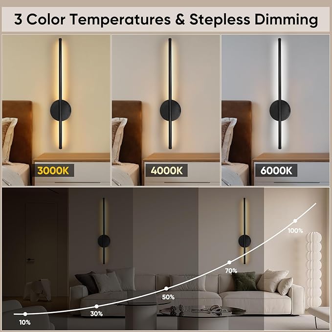 TaoFiaCo Battery Operated Wall Sconces Set of Two, Wireless Rechargeable Wall Sconces Black with Remote Control Dimmable, Cordless Wall Light Decor for Living Room, Bathroom, Hallway, Timing, 24 Inch