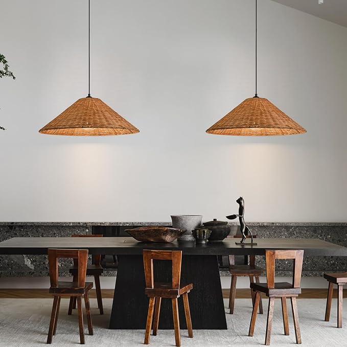 23.6'' Large Weaving Rattan Chandelier, Coastal Chandelier Hand Woven Rattan Dome Pendant Lighting Fixture Farmhouse Natural Basket Hanging Light