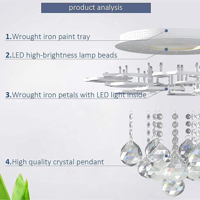 AHAWILL Modern Ceiling Light,Crystal Flush Mount LED Chandelier Ceiling Flower Lamp with Remote Controlfor Living Room,Bedroom,Hall,Dining Room,Etc.ø19.7″/24w/6 Heads…