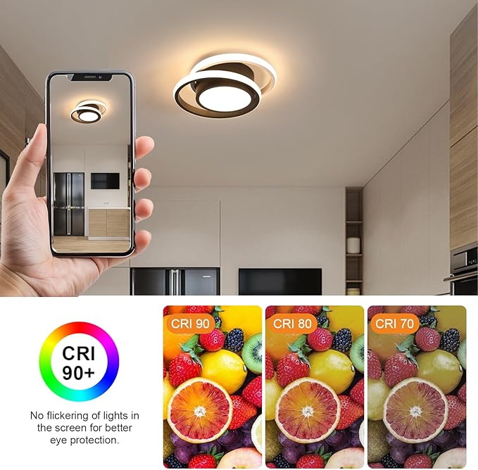 DELIPOP Modern LED Ceiling Light, 36W 2160LM Round Small Ceiling Lamp, (Warm Light, 3000K) Aluminum Close to Ceiling Light Fixture for Hallway, Aisle, Corridor, Bedroom, Kitchen (Black & White)