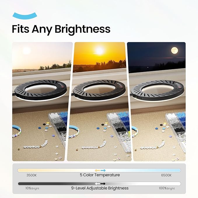 ARTDOT 10X Magnifying Glass with Light and Stand, 144 LEDs Desk Lamp with 5 Color Temperatures and 9 Levels Adjustable Brightness for Diamond Painting Accessories Crafts Reading Hobbies Close Work