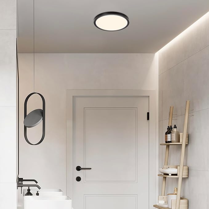 Maxxima 12 in. LED Flush Mount Ceiling Light, 2200 Lumens, 5 CCT 2700K/3000K/3500K/4000K/5000K Panel Light, Black Trim Round Fixture, Dimmable for Modern Bedroom, Kitchen, and Living Room Lighting