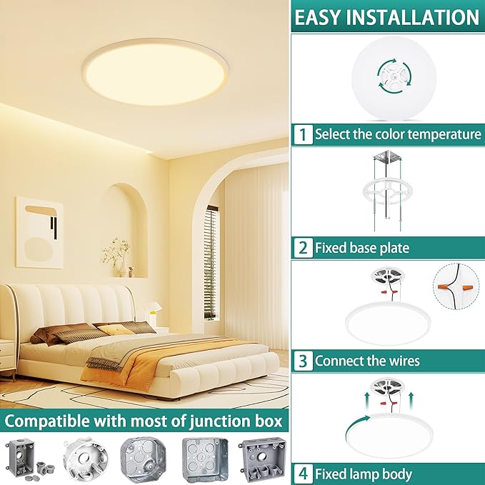 16 Inch LED Flush Mount Ceiling Light,32W Ultra-Thin Modern Round Light Fixture with Remote,Dimmable 3000K-6000K,White,3200LM,Memory & Night Light Mode for Bedroom, Kitchen,Living Room