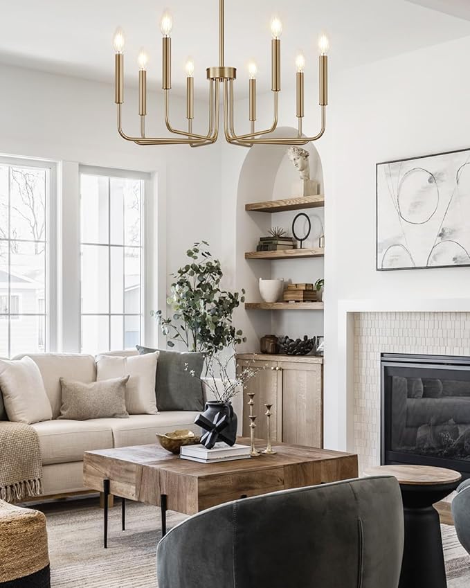 Yunnix 8 Light Champagne Bronze Chandelier - Modern Gold Chandelier Dining Room Light Fixture - 28" Vintage Chandelier for Bedroom Kitchen Island Lighting, Foyer and Living Room