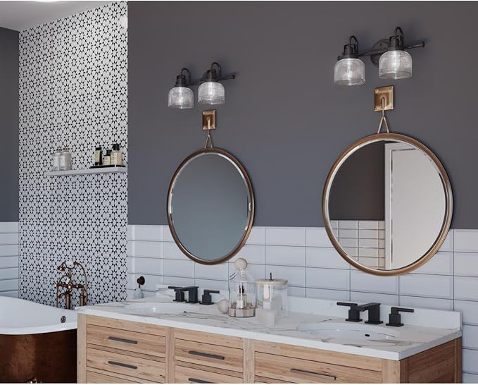 Progress Lighting P2991-74 Archie Collection Clear Double Prismatic Glass Coastal Bath Vanity, 2-Light, Venetian Bronze