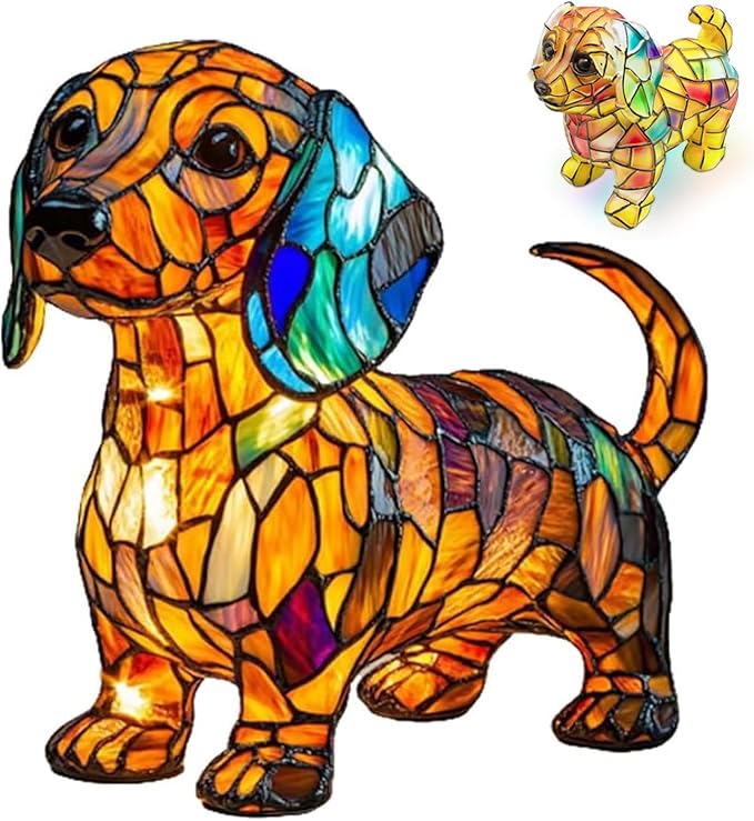Neioaas Dachshund Lamps - Retro Dogs Stained Resin Tabletop Night Light, Dog Series Art Night Light, 3D Cute Pet Dogs Themed Lamp LED Table Lamps, Fun Gift for Dog Lovers (Dachshunds)