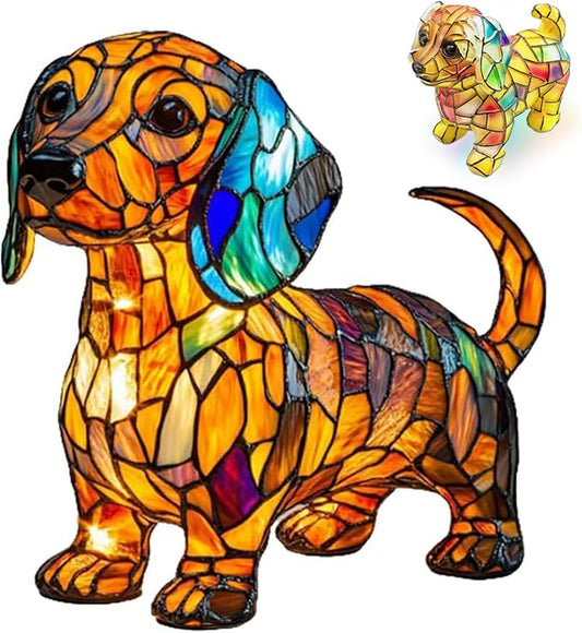 Neioaas Dachshund Lamps - Retro Dogs Stained Resin Tabletop Night Light, Dog Series Art Night Light, 3D Cute Pet Dogs Themed Lamp LED Table Lamps, Fun Gift for Dog Lovers (Dachshunds)