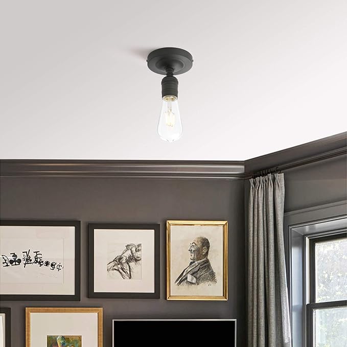 Phansthy Semi Flush Mount Ceiling Light Fixture, Vintage Industrial Close to Ceiling Light, Pendant Light Fixture Ceiling for Bedroom Kitchen Living Room Dining Room (Minimalist -Black)