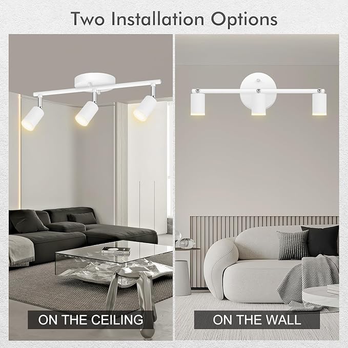 AUQUEE 3 Light Track Lighting Fixtures Ceiling, 12W/2700K White Track Lighting with Acrylic Lampshade & Rotatable Light Heads, 20000hrs Lifespan, Modern LED Track Lights Ceiling for Kitchen/Hallyway