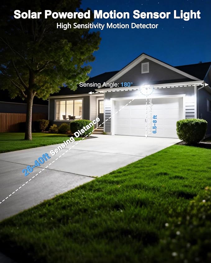 6000LM Solar Lights Outdoor, 4 Heads Motion Sensor Outdoor Lights, Solar Flood Lights for Yard House Outside Garage, IP65 Waterproof, 3 Modes, Easy Install, 2 Pack