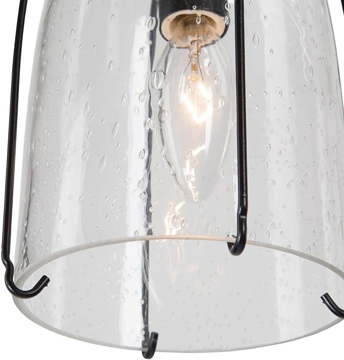KSANA Modern Black Pendant Light, Farmhouse Pendant Lighting Fixture with Seeded Glass Shade for Kitchen Island, Dining Room, Living Room, Entryway, Stairway and Hallway