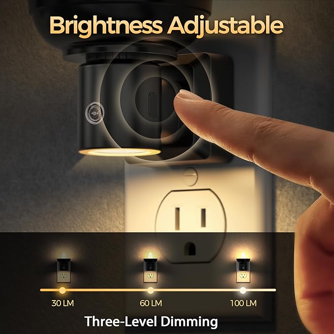 DORESshop LED Night Light[2 Pack], Night Lights Plug into Wall, 3 Level Brightness Adjustable Plug in Night Light, Dusk to Dawn Sensor Nightlights for Adults