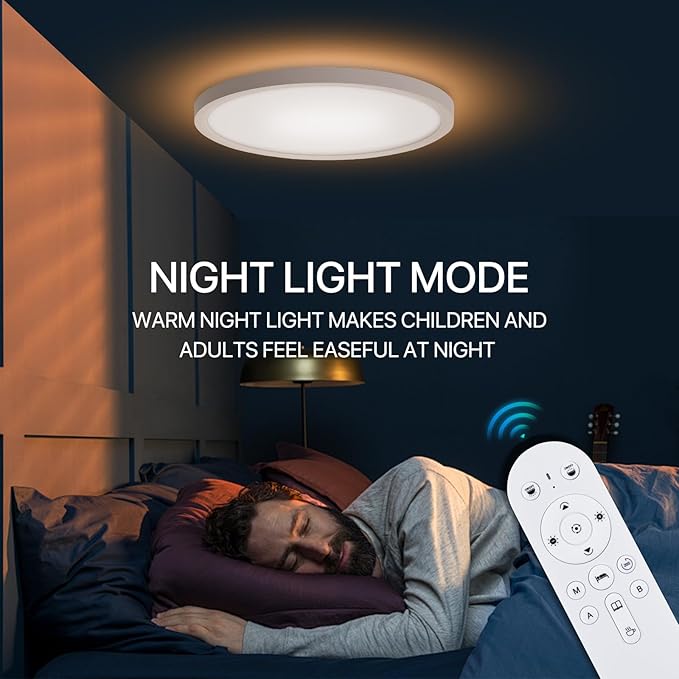 Dimmable LED Flush Mount Ceiling Light Fixture with Remote Control, 24W 2400LM, 12Inch, 2000K Warm Night Light & 3000K-6500K, Modern Super Slim Ceiling Lamp for Bedroom Kitchen, White, 1 Pack