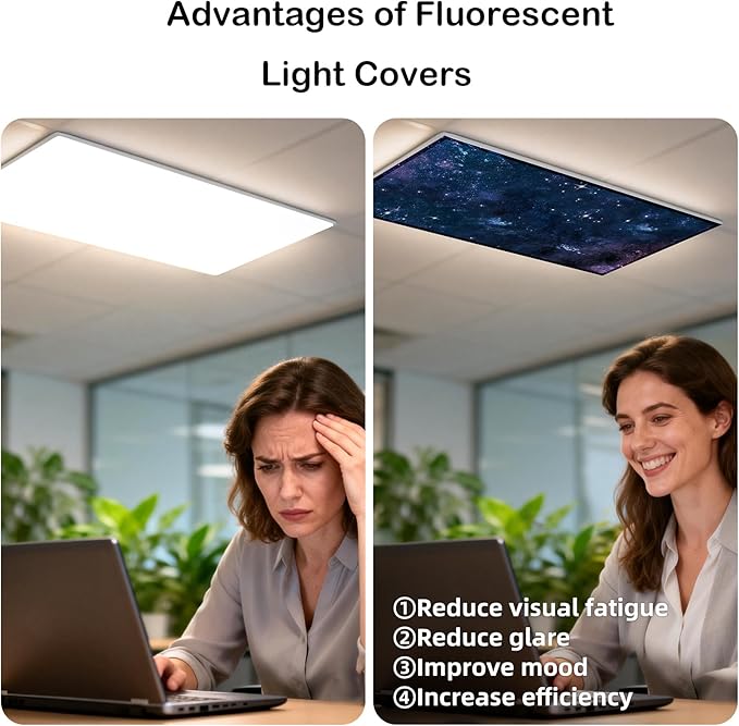 ANGSYLTH 8 Pcs Fluorescent Light Covers - 4 x 2 Feet Covers for Ceiling Lights, 8 x 10 Magnetic Light Filters for Classroom, Office, Hospitals