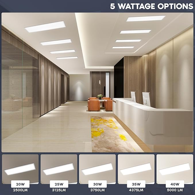 LUXRITE 1x4 FT LED Backlit Flat Panel Light, 5CCT 3000K-6500K, 5 Wattage Adjustable 20W-40W, 2500-5000 Lumens, Dimmable, Drop Ceiling Troffer Light, Damp Rated, DLC Premium, IC & ETL Listed (2 Pack)