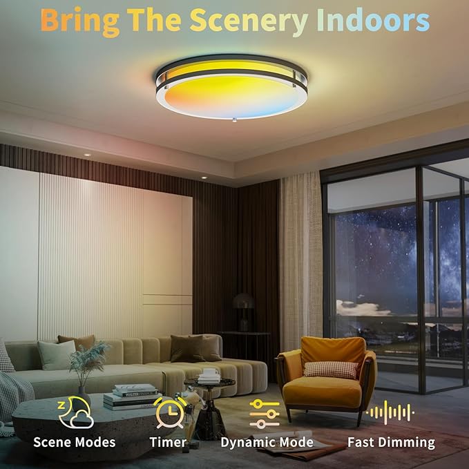 Kalium Ceiling Lights Flush Mount with Remote: LED Silver Ceiling Lighting 8 Modes Dimmable Color, Adjustable Temperature for Bedroom, Living Room, Kitchen (16 Inch)