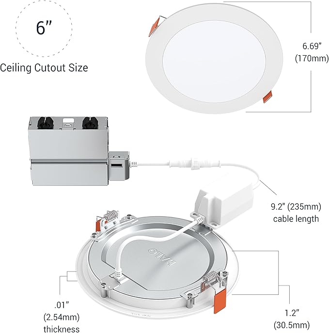 HALO 6” Smart Wi-Fi Slim Canless LED Downlight Powered by WiZ Pro, Dimmable Full Color with Smart Home Integration : HLB6099WZRGBWMWR