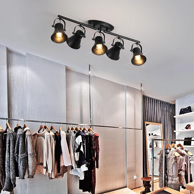 KEESFU 5-Light Track Lighting Kit,Black Semi Flush Mount Ceiling Light with 5 Rotatable Light Heads,Modern Accent Lighting for Livingroom,Bedroom,Hallway,Art Wall,Bathroom,Kitchen.(5-Light)