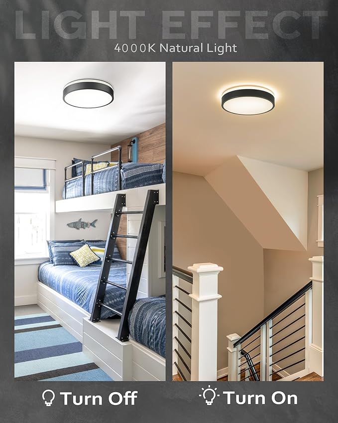Ken & Ricky Flush Mount Ceiling Light, Dimmable Led Close to Ceiling Light Fixtures for Kitchen Bathroom Bedroom Hallway 5cct (Black, 12 Inch)