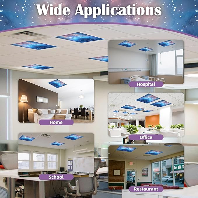 ANGSYLTH 2 x 2 Feet Fluorescent Light Covers - 4 Pcs Covers for Ceiling Lights, Magnetic Light Filters for Classroom, Office, Hospitals, Home (Galaxy)