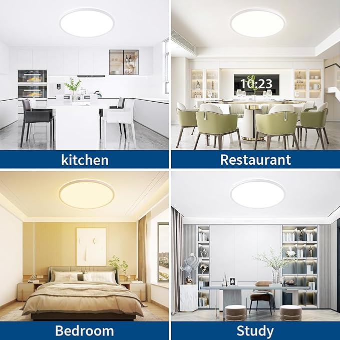 15'' Led Flush Mount Ceiling Light Fixture, 32W 3200LM, Dimmable & 3000K/4000K/6500K Selectable, Modern White Ceiling Lamp for Bedroom, Kitchen, Home Office, Hallway, Wired