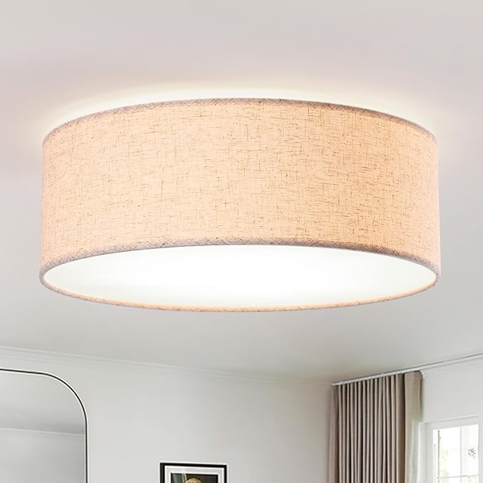 18-inch recessed Ceiling Light Fixture with Linen Shade, Modern Drum-Style Ceiling Light, UL-Certified, Suitable for Living Rooms, bedrooms, Kitchens, entryways, and Rustic Decor