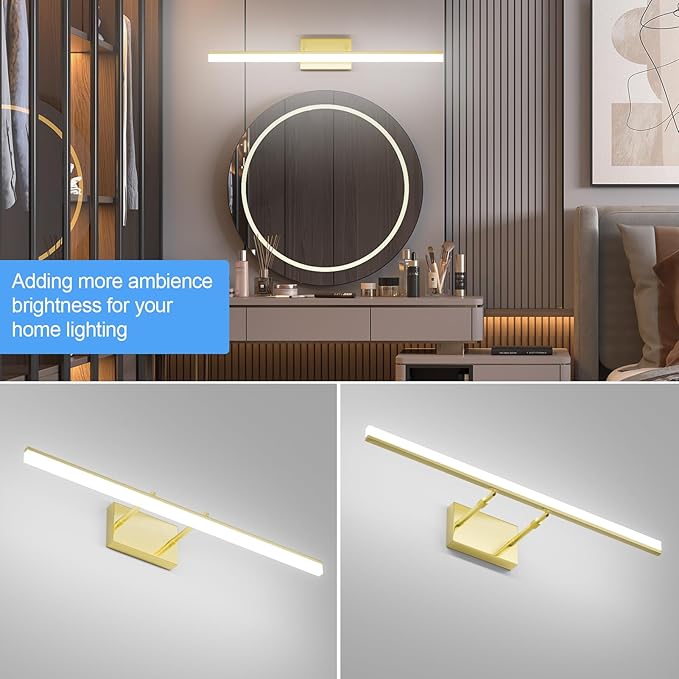 Aipsun 31.5inch Brushed Brass Bathroom Vanity Light Fixtures Modern LED Light Fixtures Gold Vanity Lighing for Bathroom Wall Fixtures 5500K