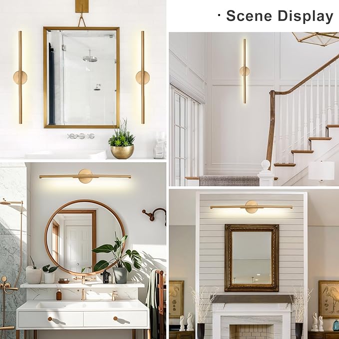 Gold Bathroom Light Fixtures Over Mirror 30 Inch, 20W 360° Rotatable Dimmable 4000K Led Vanity Light Bar, Brushed Gold Bathroom Vanity Lights Above Mirror