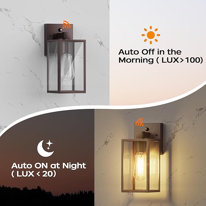 WIHTU Oil Rubbed Bronze Dusk to Dawn Porch Lights Fixtures - Outdoor Exterior Sensor Wall Sconce Lamp, Waterproof Wall Lantern, Anti Rust Coach Lights for Doorway, Garage