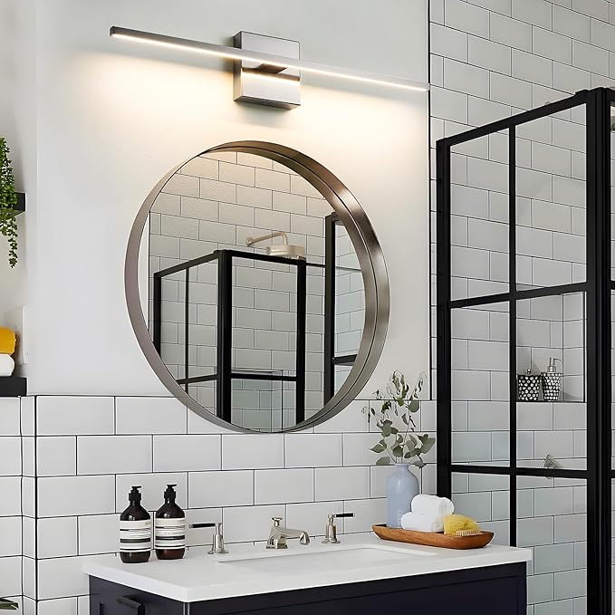 Bathroom Light Fixtures Over Mirror - 24inch Dimmable Brushed Nickel Vanity Lights for Bathroom 18W LED Vanity Light Bar 3500K Modern Wall Sconce Lighting for Mural