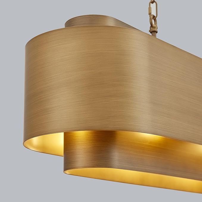 40" Modern Farmhouse Linear Chandelier, Dining Room Light Fixture Over Table Kitchen Island Lighting Metal Rustic Industrial Pendant Light Brushed Brass