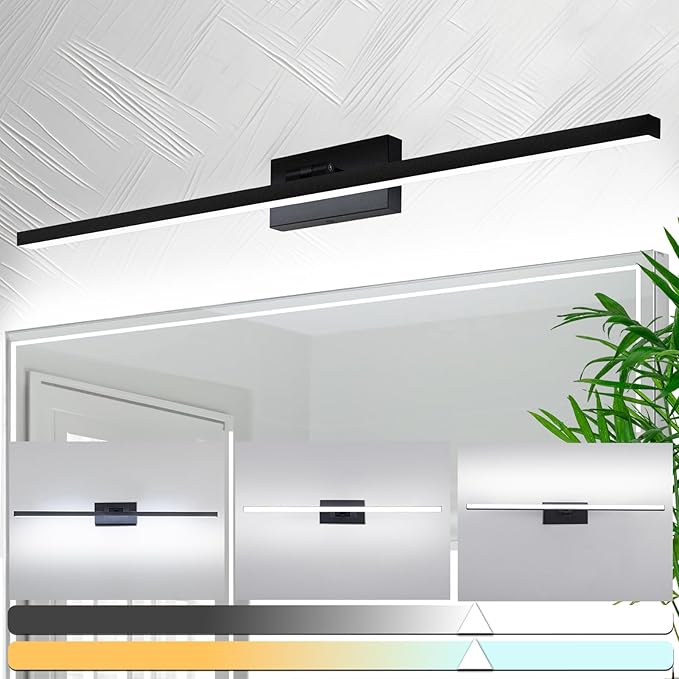 zouzai Second Generation Modern LED Bathroom Vanity Light Bar Black IP44 Over Mirror Bath Wall Fixture 5CCT Adjustable, Dual-Sided, 180° Adjustable Angle (32 inch)