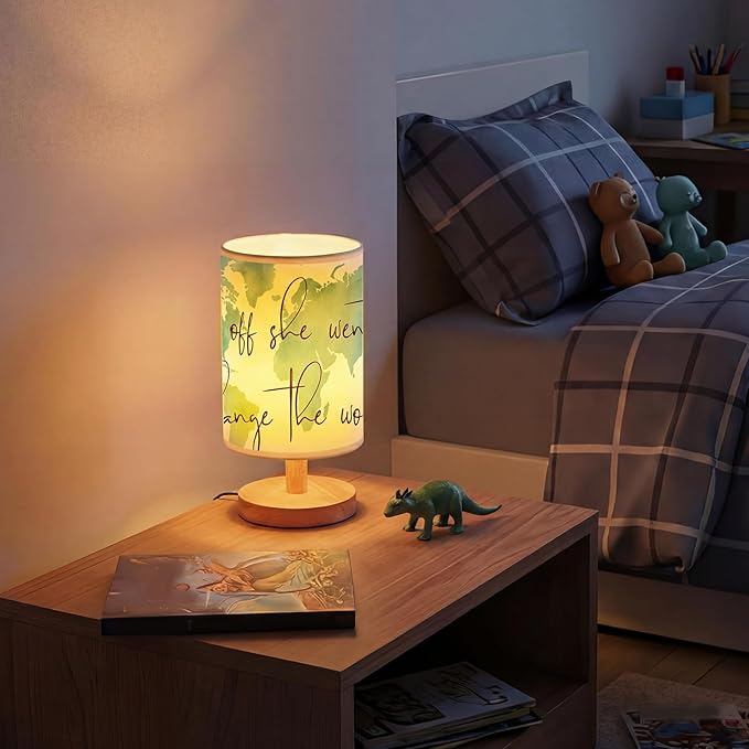 Glooglitter Maps Table Lamps Bedroom Lamps Gifts and Off She Went to Change The World 3 Colors Dimmable Lights 9.72 Inch Blue Watercolor Map Graduation Nightlight for Desk Room Decor