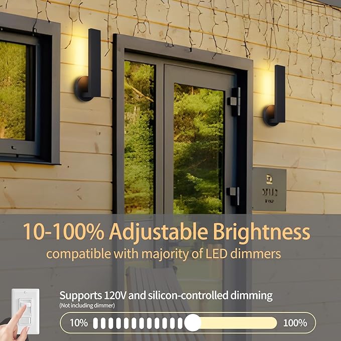 Aluminum LED 18W Modern Wall Sconces Set of 2 Matte Black Waterproof Sconce Wall Lighting Indoor Outdoor Hardwired Wall Lights for Office,Porch, Bedroom, Bathroom, Living Room,Stairway