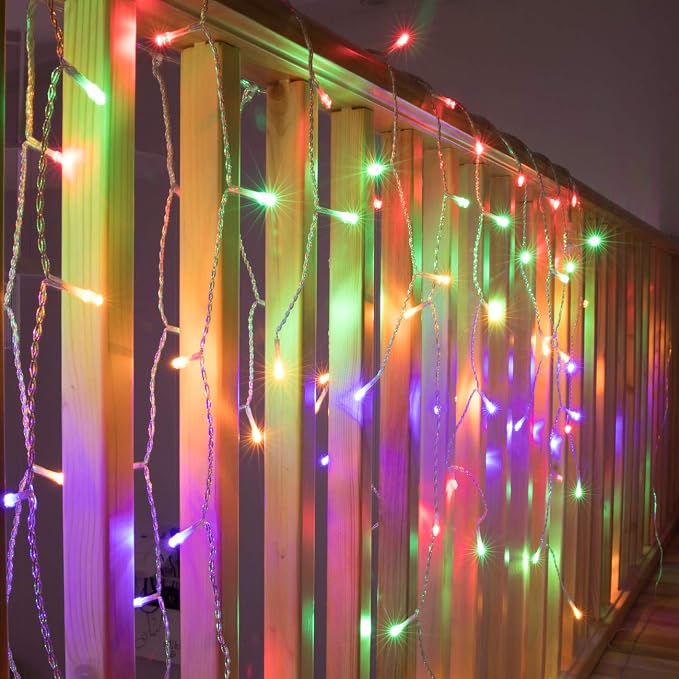 AWQ 400LED 32Ft Icicle Lights Curtain Fairy Light Christmas String Lights Outdoor Dripping Lights 8 Modes for Christmas Thanksgiving Wedding Party Home Bedroom Indoor Outdoor Decor (Multicolor)