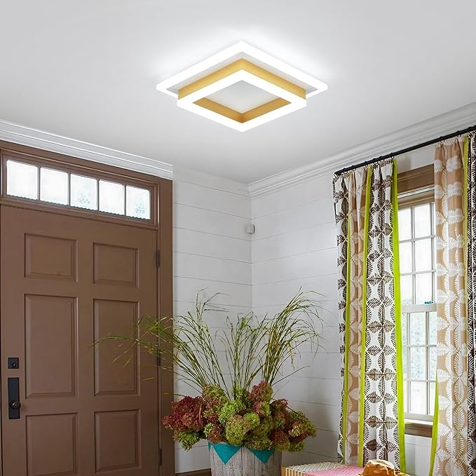 Modern LED Ceiling Lights, Gold Small Hallway Ceiling Light, 32W Cool White 6000K Acrylic LED Ceiling Light Fixtures, Close to Ceiling Lights for Bedroom Kitchen Bathroom(2 Pack)