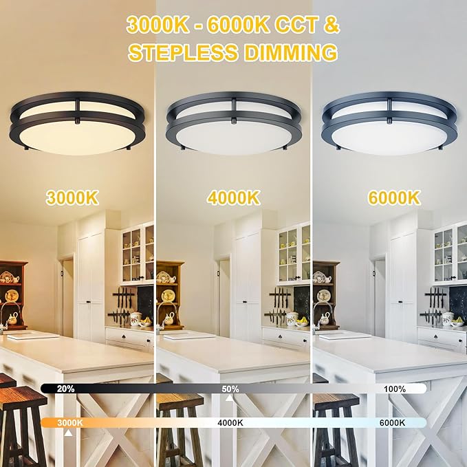 Kalium LED Ceiling Light with Remote 2 Pack 13 Inch Flush Mount Ceiling Light Fixture,24W 3000K-6000K Adjustable Color Temperature,Dimmable Lighting Fixtures for Kitchen Bedroom Hardwired Installation