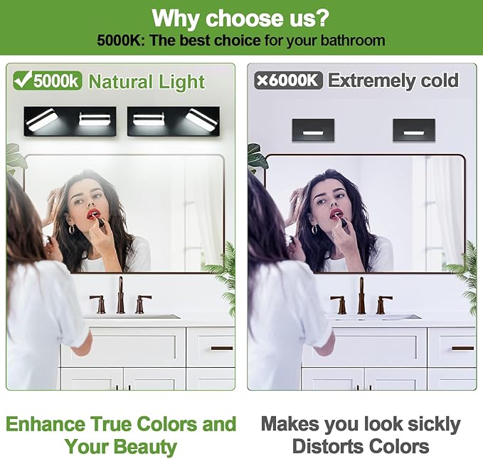 360° Rotate LED Bathroom Vanity Light Fixtures, 900LM Acrylic Matte Black Vanity Lights for Bathroom, Modern Wall Lighting Fixtures Over Mirror Kitchen Living Room Hallway (Natural White Light 5000K)