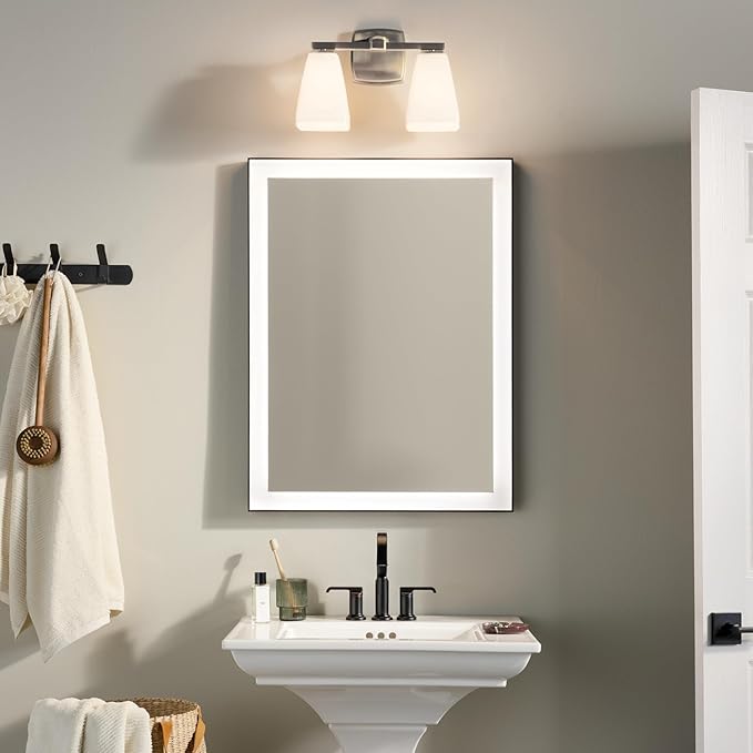 Kichler Marant 2-Light Bathroom Vanity Light Fixture with Opal Glass, 14.25" Modern Wall Mount Light in Brushed Nickel for Bathroom, Powder Room, Over Mirror (14.25" W x 9.5" H), 55215NI