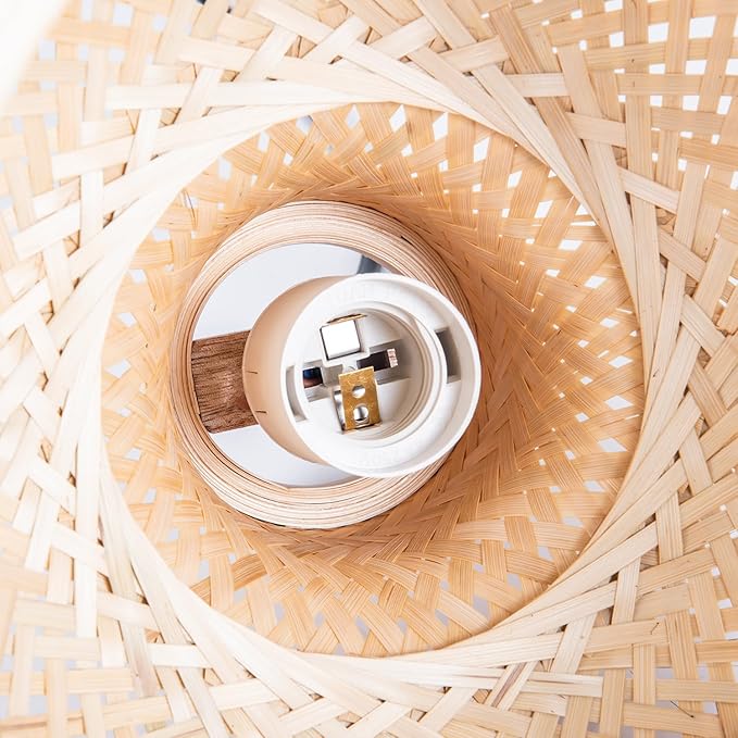 Modern Bamboo Woven Pendant Light, 2 Pack 7.8" Dome Coastal Bamboo Wicker Dome Pendant Lighting Fixture for Kitchen Dining Room Living Room Foyer
