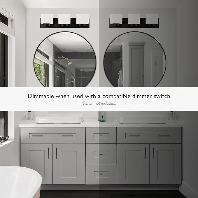 Design House Dove Creek Vanity Light, Dimmable, Frosted Glass, 3 Lights, Bathroom, Matte Black, 24 in x 6 in x 6.5 in, Item 588418
