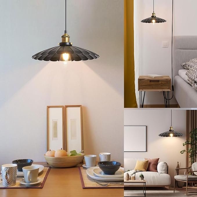 Hanging Plug in Light Rustic Black 13.8 Inch Lampshade with 14Ft Cord Bar Counter Hanging Light Fixture with Plug in Cord On/Off Switch Hanging Lamp Plug in