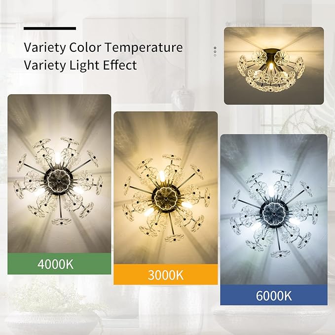 Semi Flush Mount Ceiling Light, Black Metal Flower Ceiling Light Fixtures, 3-Light Farmhouse Close to Ceiling Lamp Fixture for Bedroom Closet Kitchen Living Room Hallway(Dia 13.8")