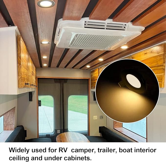 RVZONE 12 Volt LED Puck Light RV Boat Recessed Ceiling Light Super Slim LED Panel Light with Hole Puncher DC 12V 3W Full Aluminum Downlights 6 Pack,2700-3200k